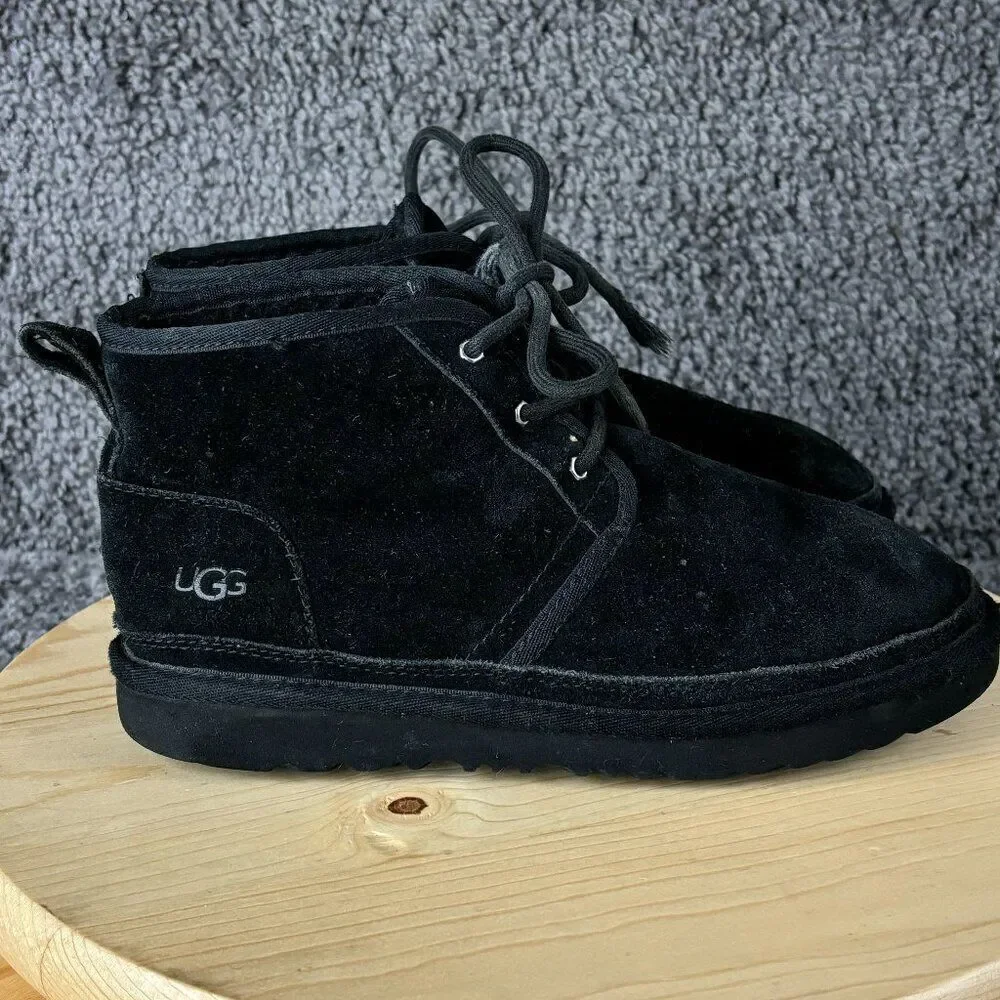 Ugg Neumel Chukka Boots Kids 6 Black Suede Wool Lined Shoe Lace Up Ankle High